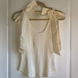 NWOT Ulla Johnson Double Tie Shoulder Ribbed Tank Top Cotton Cream Ivory Small
